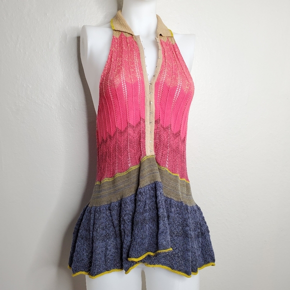 Free People || Boho Peplum Rainbow Vneck Polo Top - Picture 6 of 8